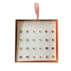 LC Lauren Conrad Multicolor Rhinestone Heart Studs Box Set Christmas Ornament